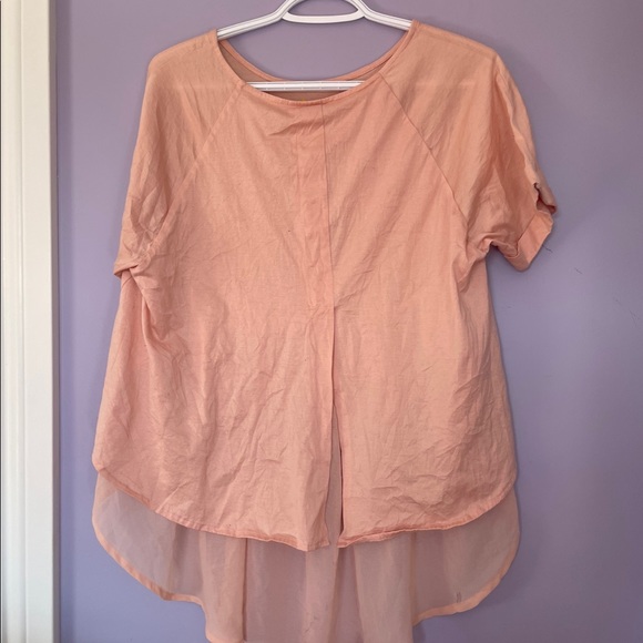 Anthropologie Eri + Ali Chiffon Pink Split Back Blouse - Picture 4 of 6